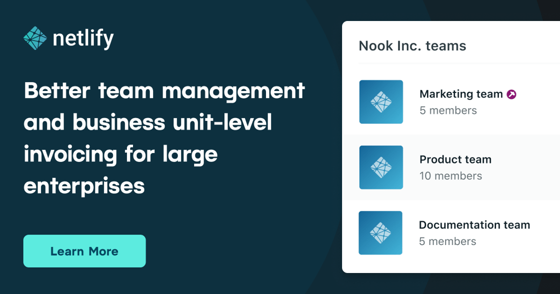 Netlify team management user interface