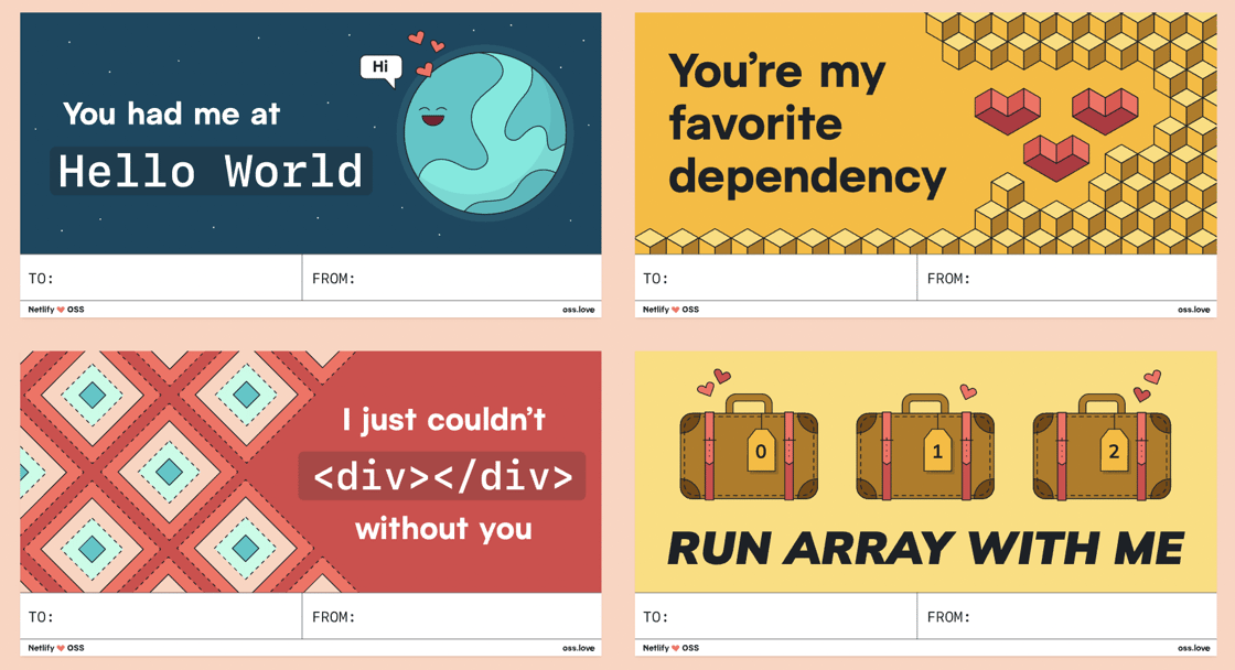 Funny Valentine card images for open source developers